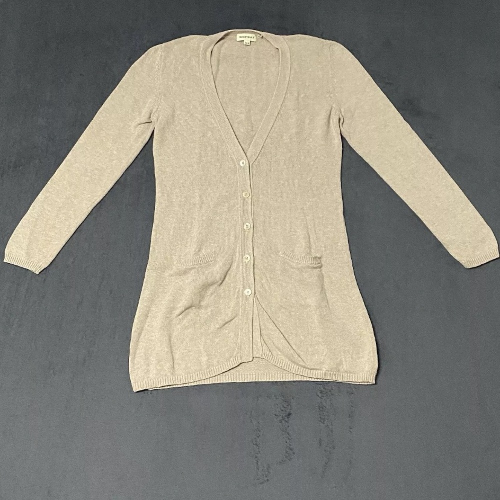 Repeat Cardigan Women M Tan Beige Cotton Long Sleeve Button Front Preppy Sweater